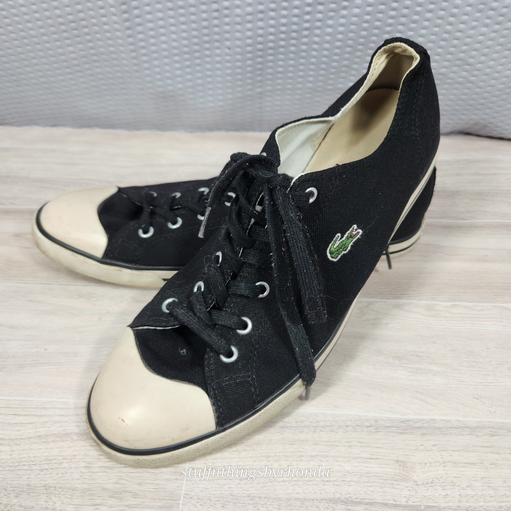 LACOSTE Low Top Men's Lace Up Black Sneakers Trainer Shoes Size 11 Retro Preppy